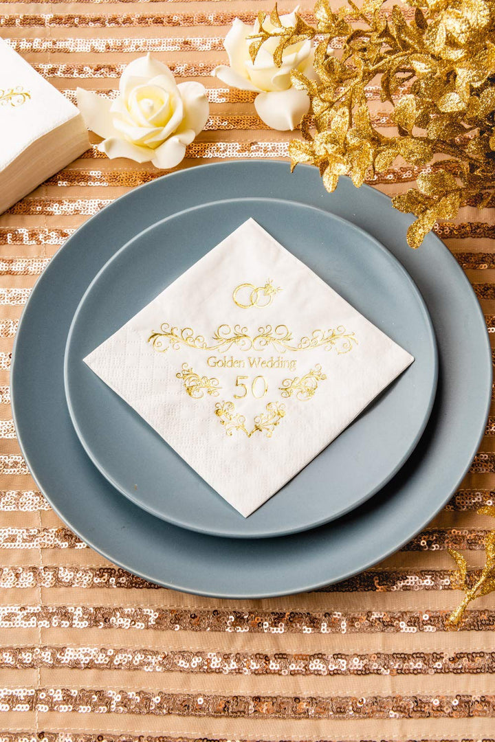 Crisky 50th Wedding Anniversaray Napkins Golden Cocktai