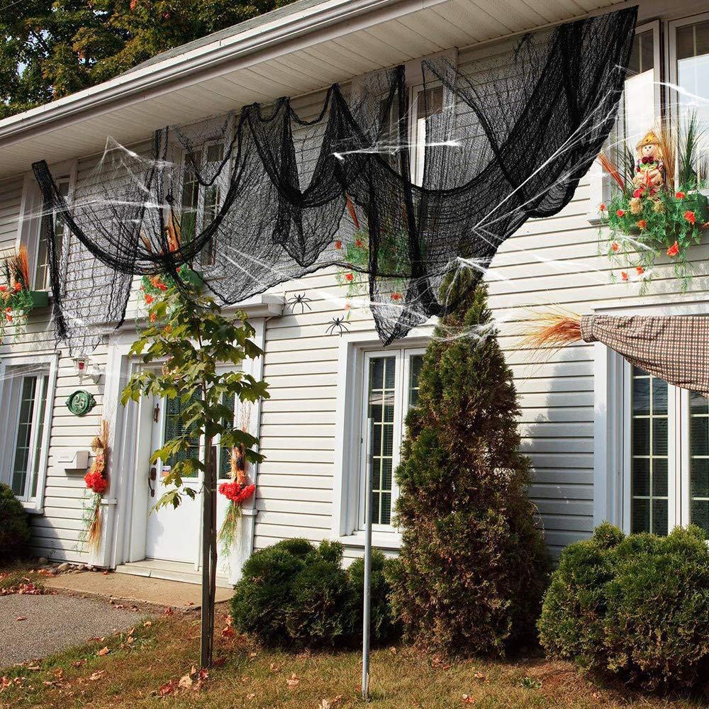 Halloween Creepy Cloth Black 360 x 79 Inches Spooky Halloween Decorations Cheesecloth with Spider Web Party Supplies Décor for Haunted House, Garden, Patio, Indoor Wall Hanger Windows