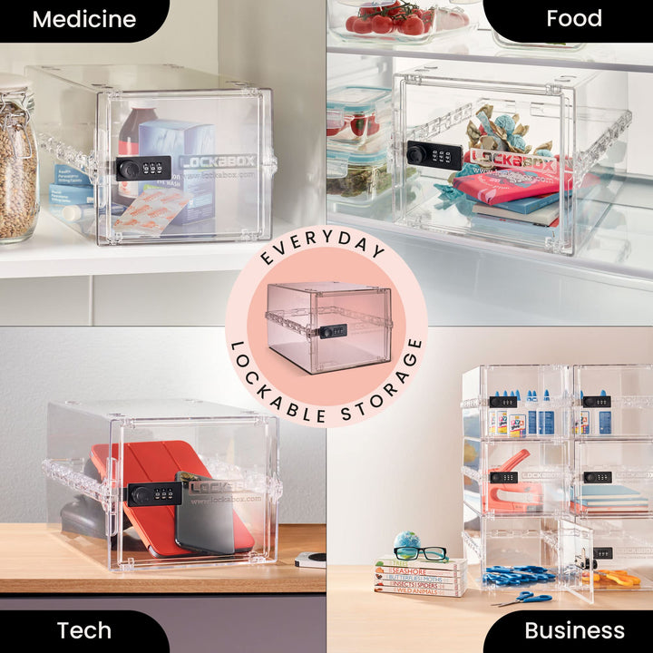 One™ | Premium Lock Box | 10 Litre Combination Lock Box For Food, Medicine &amp; Home Safety | External Size 12 x 8 x 6.6 inches (Crystal)
