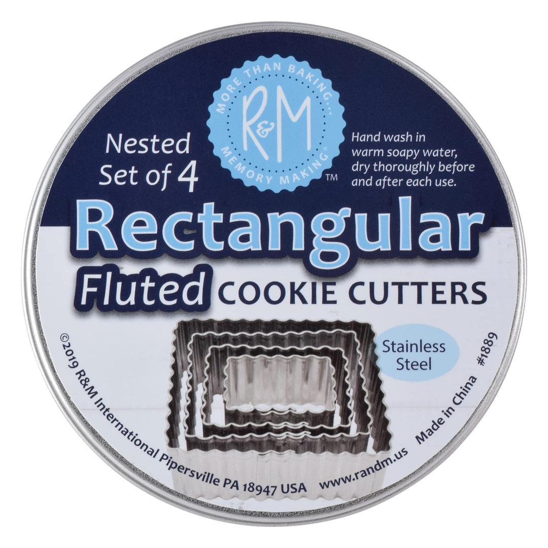 R&amp;M International Fluted Rectangle Cookie and Biscuit Cutters, Tinplated Steel, Assorted Sizes, Set of 4