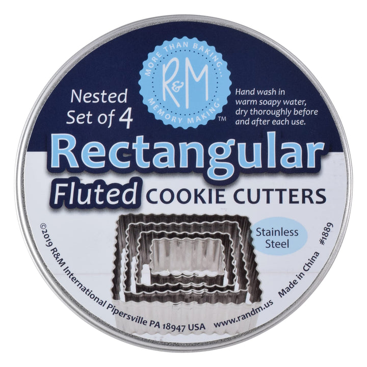 R&amp;M International Fluted Rectangle Cookie and Biscuit Cutters, Tinplated Steel, Assorted Sizes, Set of 4