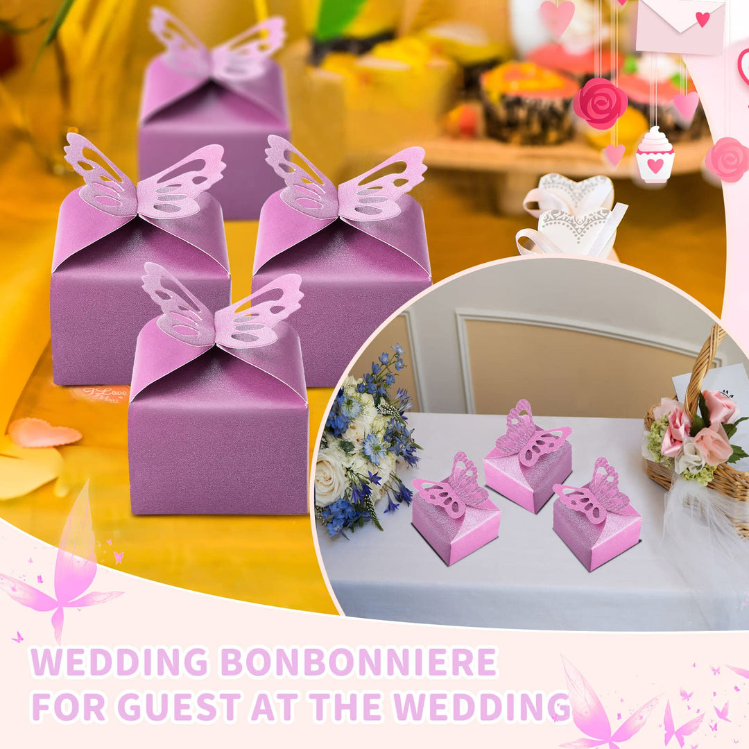 60 Pieces Butterfly Favor Boxes Valentine Chocolate Box Romantic DIY Wedding Candy Box bridal Shower Boxes Birthday Treat Present Wrap Decorations(Purple)
