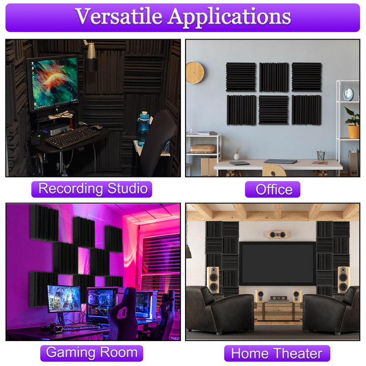 Thick Acoustic Foam Panels, 12 X 12 X 2 Inches 6 Pcs Broadband Sound Absorbing Foam, Dense Soundproof Padding Tile, Recording Studio Foam Absorber, Groove Decorative 3D Wall Ceiling Panel