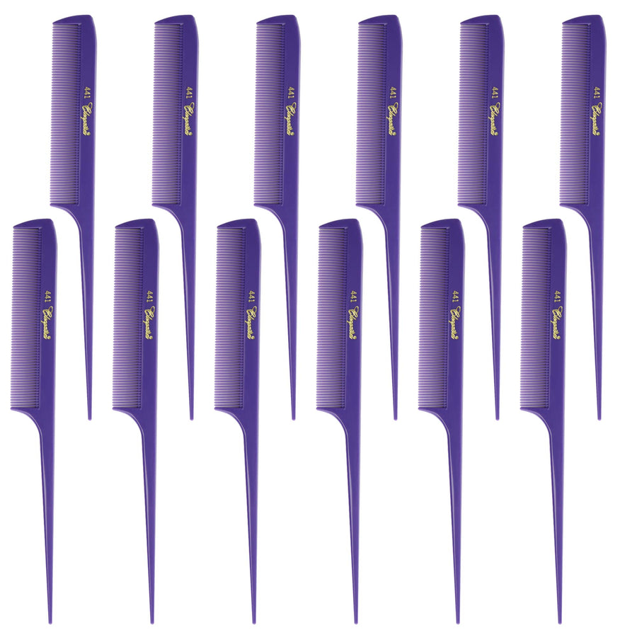 Cleopatra 8-1/2 inch Rattail Combs Extra Fine Tooth.Rat Tail Comb Model #441. Color Fresh Purple. 1 Dozen.