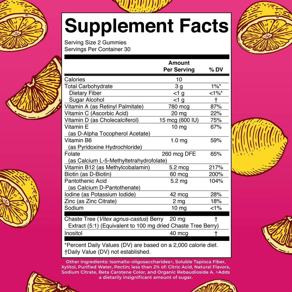 , Sugar Free, Vegan Vitamin Gummy, Immune Support Daily Multivitamin + Chasteberry, Hair, Skin and Nail for Women, 60 Count, Pack of 1