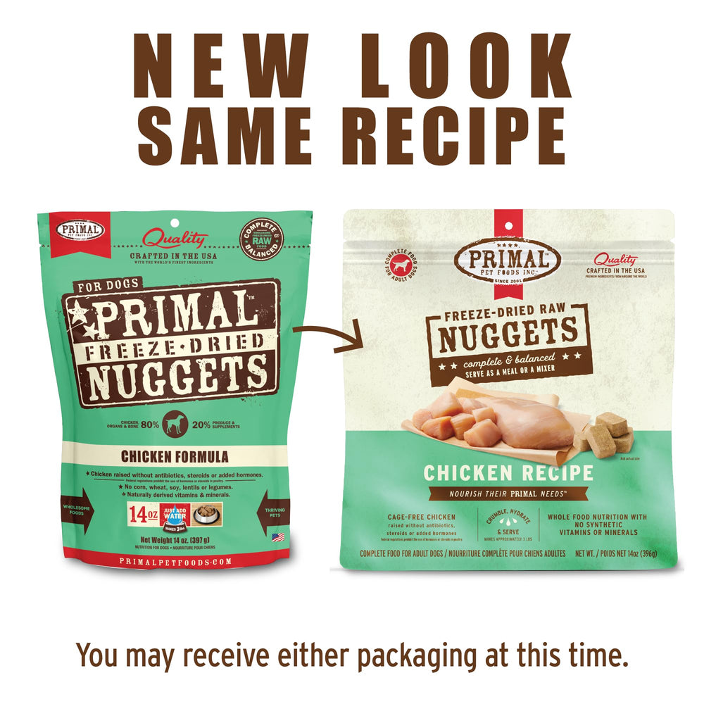 Primal Freeze Dried Raw Dog Food Nuggets, Chicken, Complete & Balanced Meal, Also Use as Topper or Treat, Premium, Healthy, Grain Free, High Protein Raw Dog Food, 5.5 oz