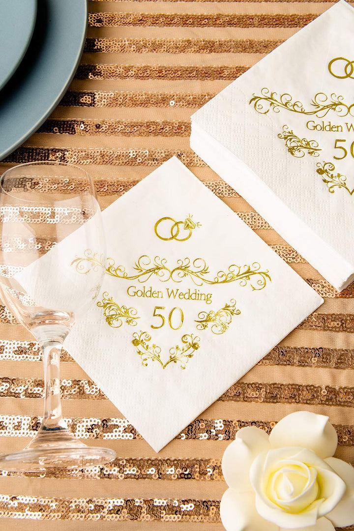 Crisky 50th Wedding Anniversaray Napkins Golden Cocktai
