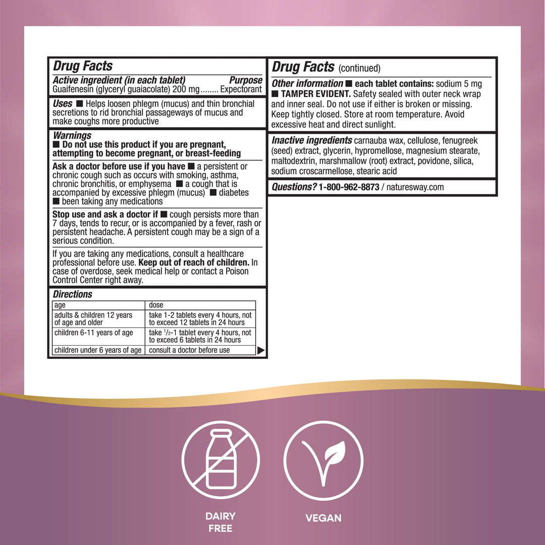 Nature’s Way Air-Power, Guaifenesin Expectorant, Clears Respiratory Airways, Thins &amp; Loosens Mucus, Vegan, 100 Tablets (Packaging May Vary)