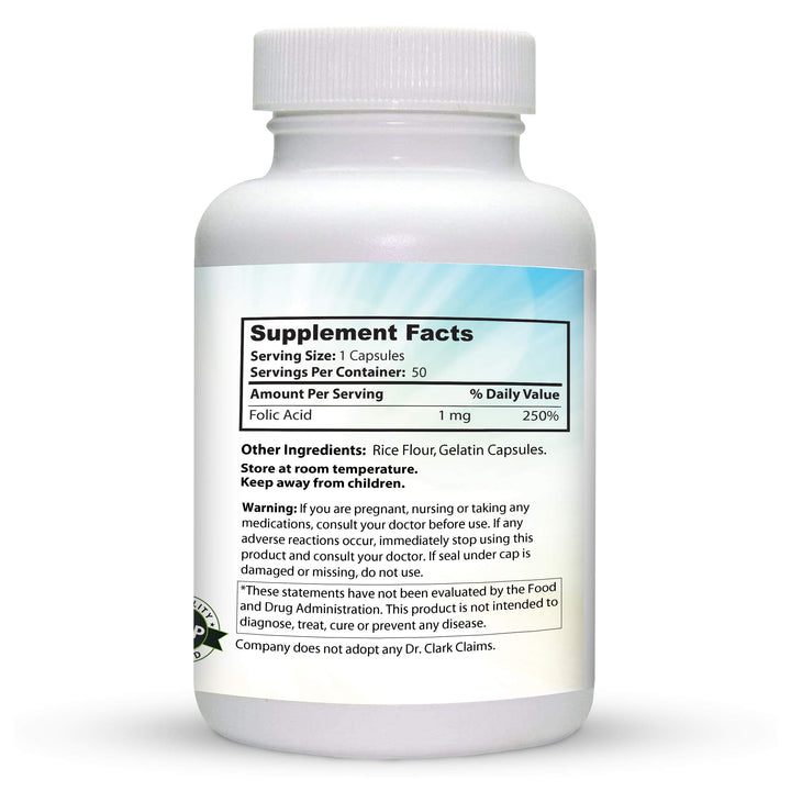 Dr. Clark Folic Acid (Vitamin B9) Supplement – 1mg, 50 