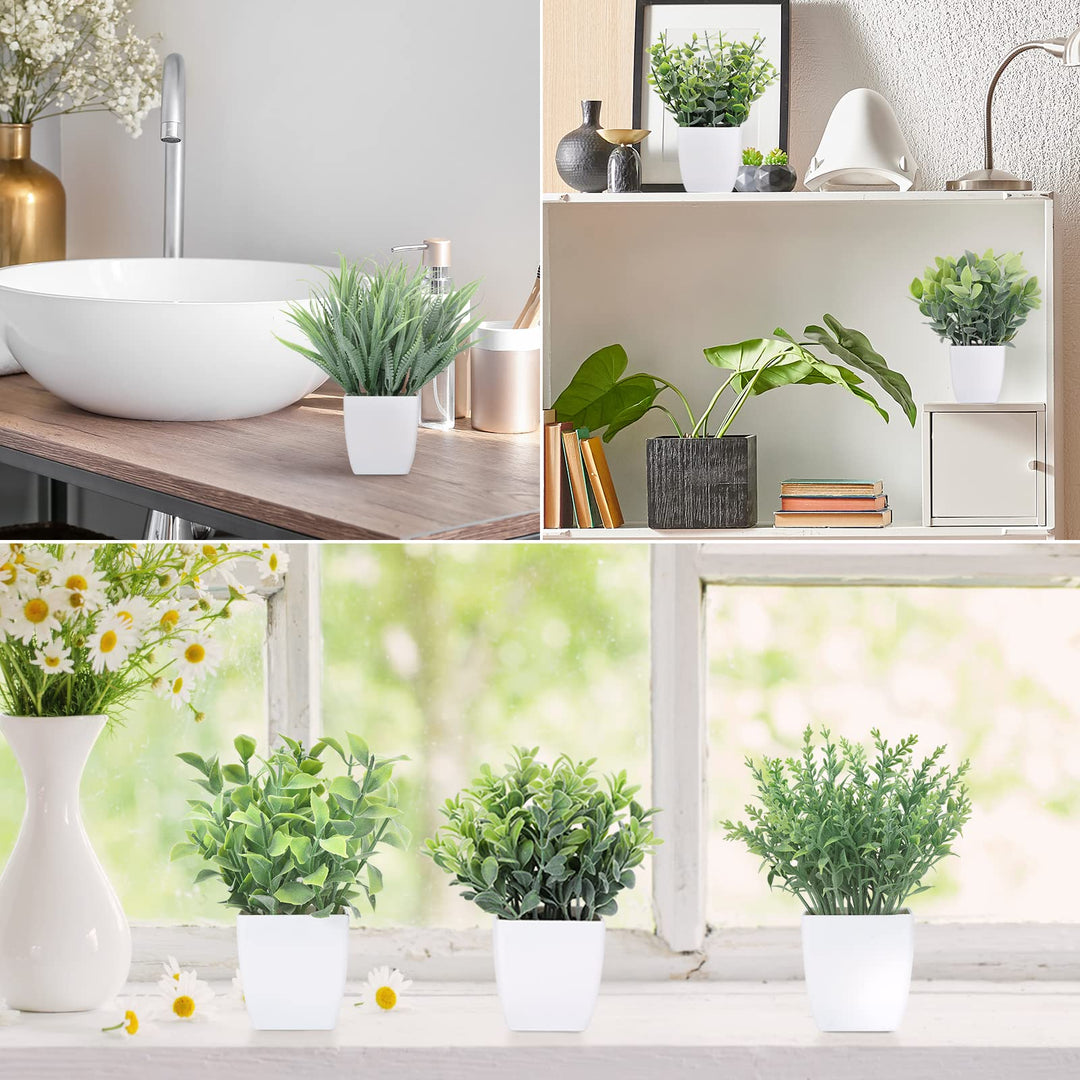 6 Pack Small Fake Plants for Bedroom Aesthetic Mini Artificial Greenery Potted Plants Faux Eucalyptus Plant for Home Décor Indoor Bathroom Living Room Office Desk Decorations