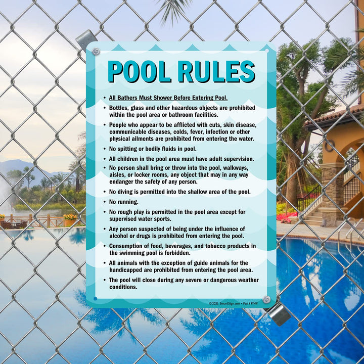 SmartSign 14 x 10 inch “Pool Rules - Shower Before Ente