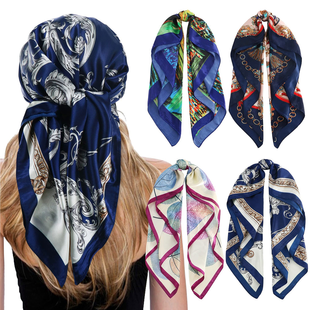 35 Silk Like Head Scarf, 4Pcs Womens Lightweight Satin Hair Scarf for Sleeping at Night.(4 Pack-B)