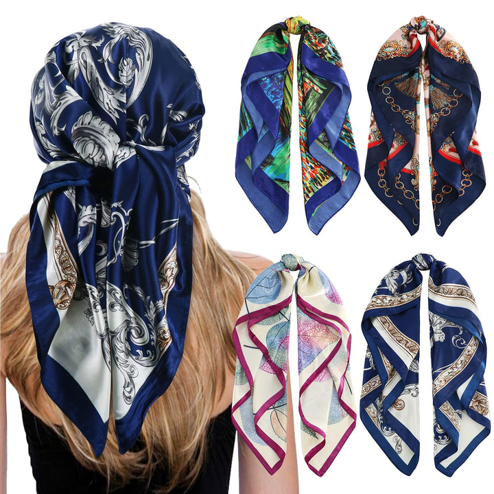 35 Silk Like Head Scarf, 4Pcs Womens Lightweight Satin Hair Scarf for Sleeping at Night.(4 Pack-B)