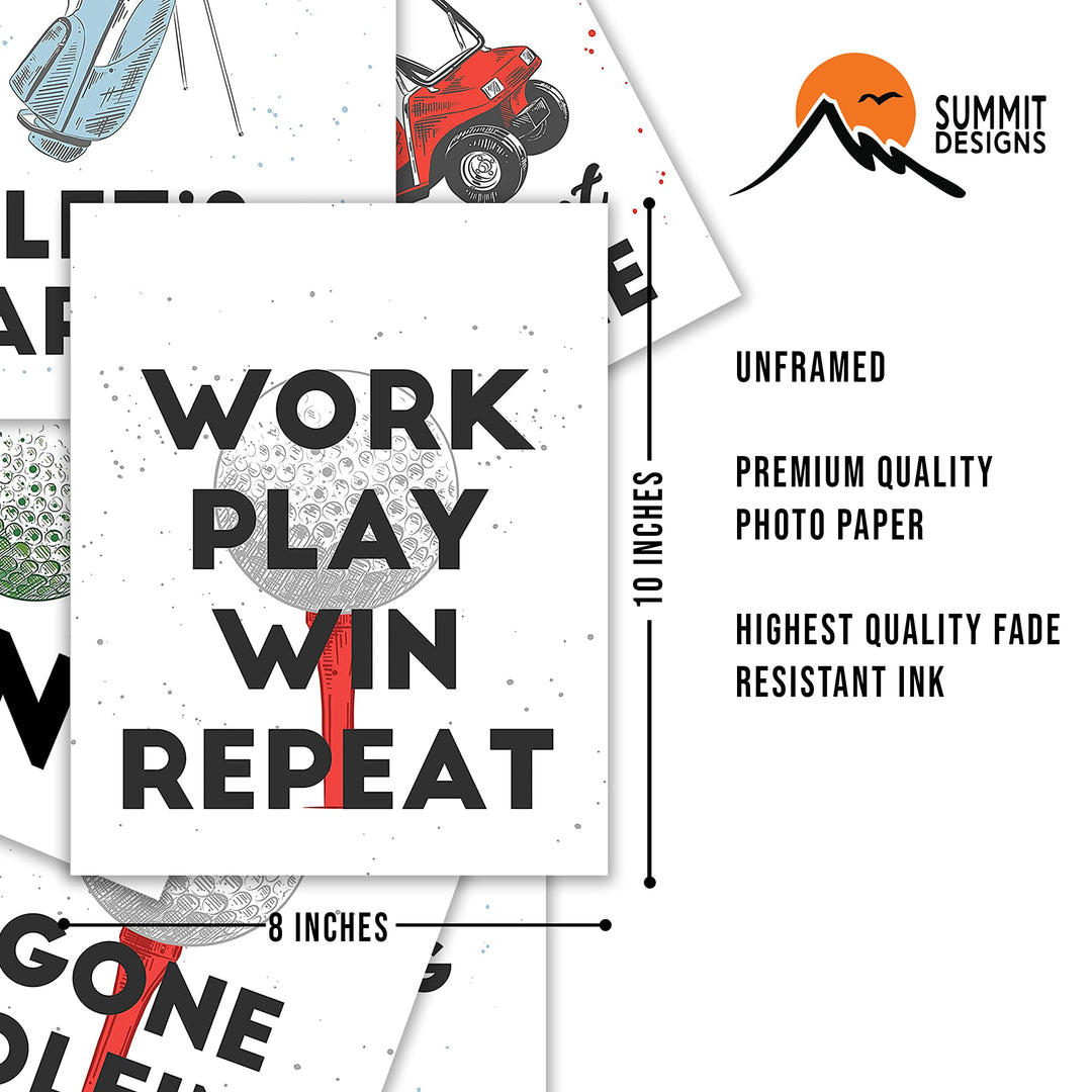 Funny Golf Wall Art Decor Prints - Set of 6 (8x10) Inch Unframed Poster Photos - Golfer Quote Gift Idea Basement Man Cave