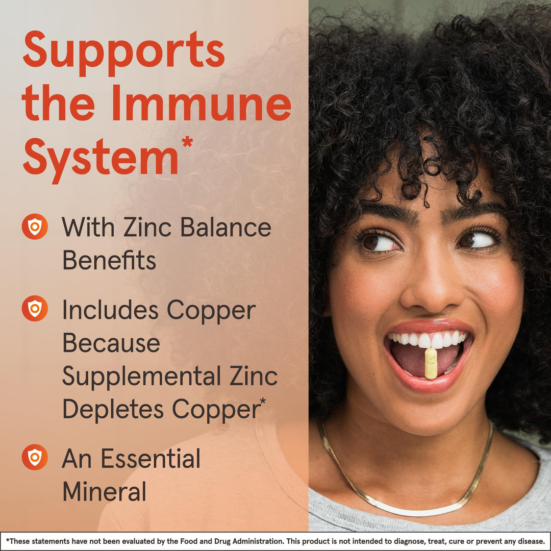 Zinc Balance 15 mg - 100 Servings (Veggie Caps) - Includes Copper - Essential Mineral for Immune System Support - Immune Support Supplement - Gluten Free Zinc Copper Supplement - Vegan