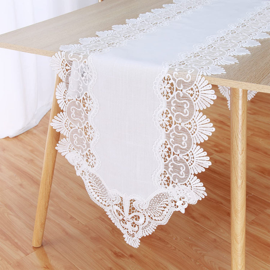 Table Runner Handmade Crochet Lace Flower Table Runner, Decor for Bridal Shower Wedding Party Decorations Long Dinner Tables, White (15.7 x 70 Inch)