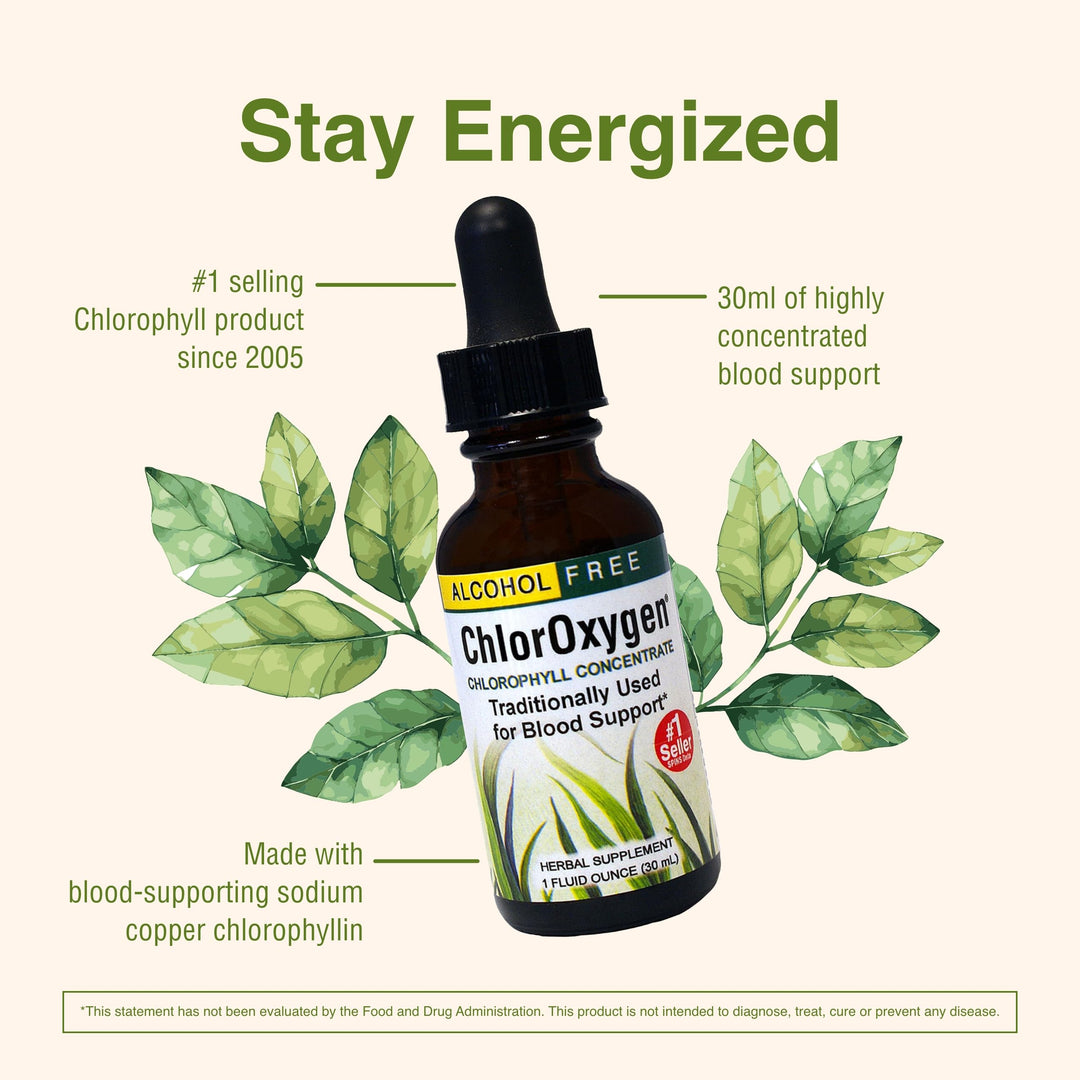 ChlorOxygen Chlorophyll Concentrate - Highly-Concentrated Energy Support - Aids Healthy Blood Circulation - Natural Vitality Support - Alcohol-Free - 1 fl oz (About 66 Servings)