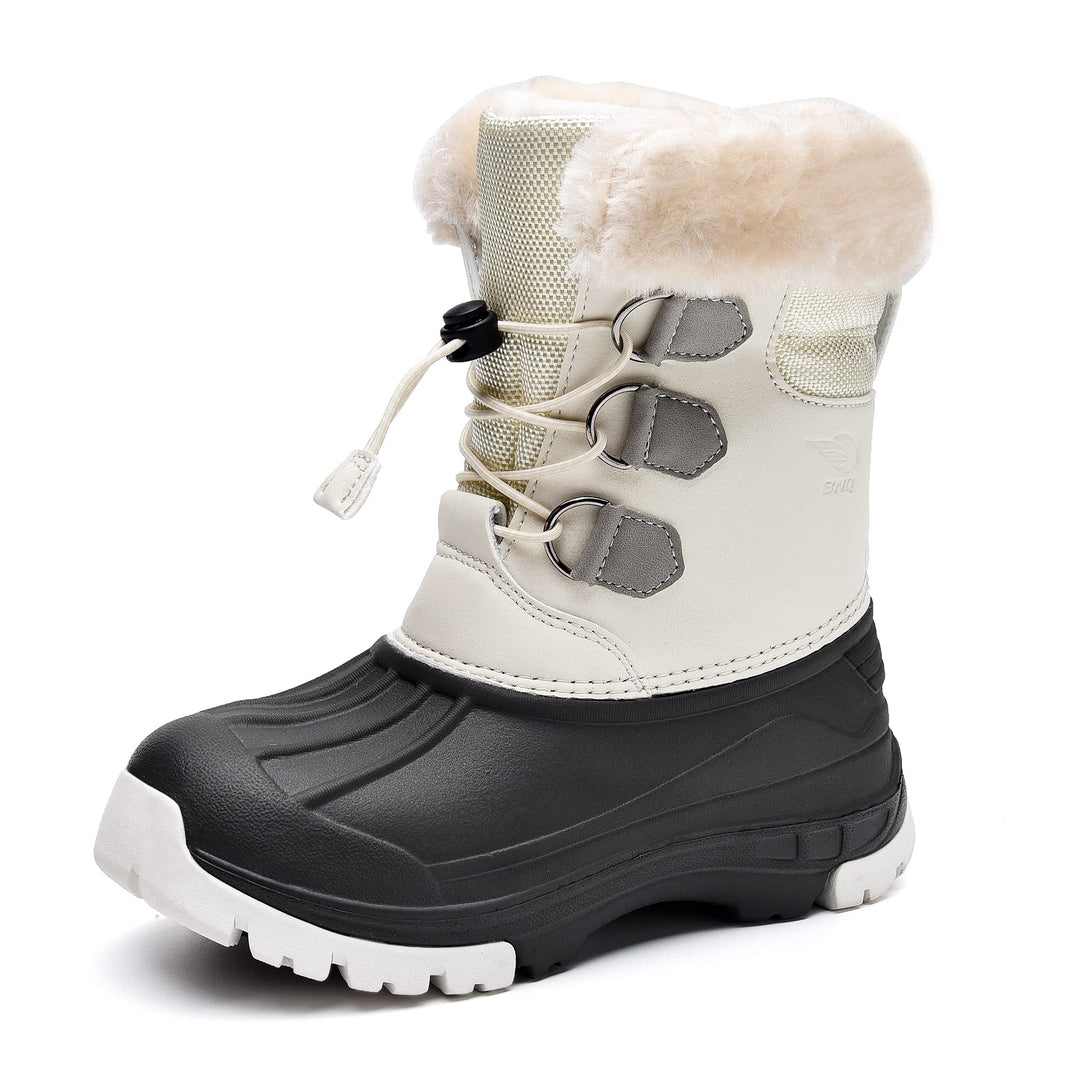 Kids Snow Boots Girls Boys Outdoor Boots Waterproof Ankle Winter Warm Boots with Fur Lined White