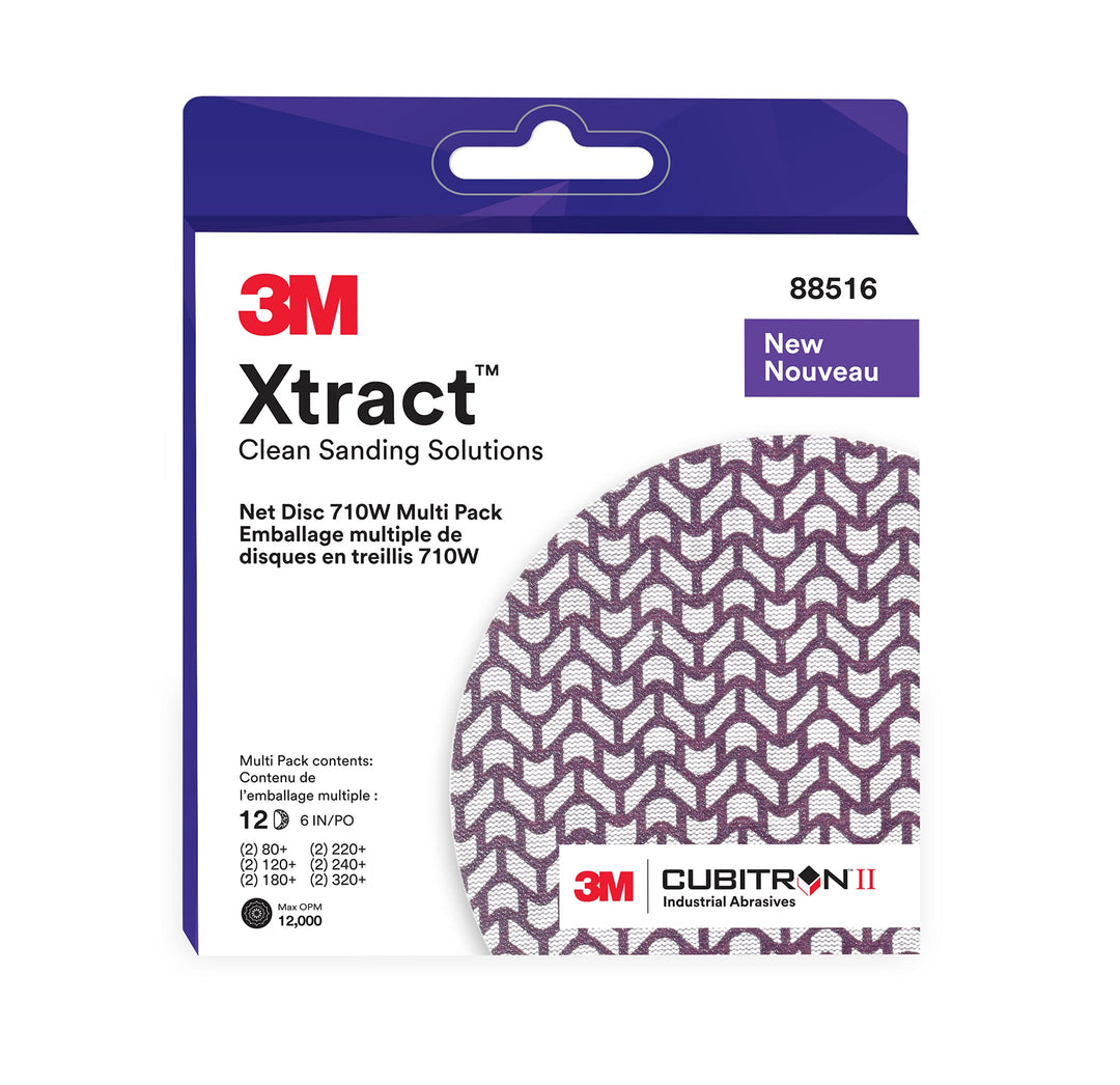 Xtract Net Disc 710W, 6 in, 12 Piece Multi-Pack Hook and Loop Sanding Discs, 80+, 120+, 180+, 220+, 240+, 320+, Virtually Dust-Free, Assorted Grades, 88516