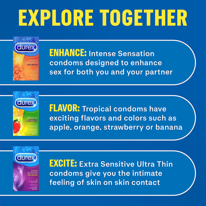 Durex Condom Fish Bowl Natural Rubber Latex Bulk Condoms, 144 Count, a Variety Pack Assortment of Ultra Fine & Lubricated Condoms for Men