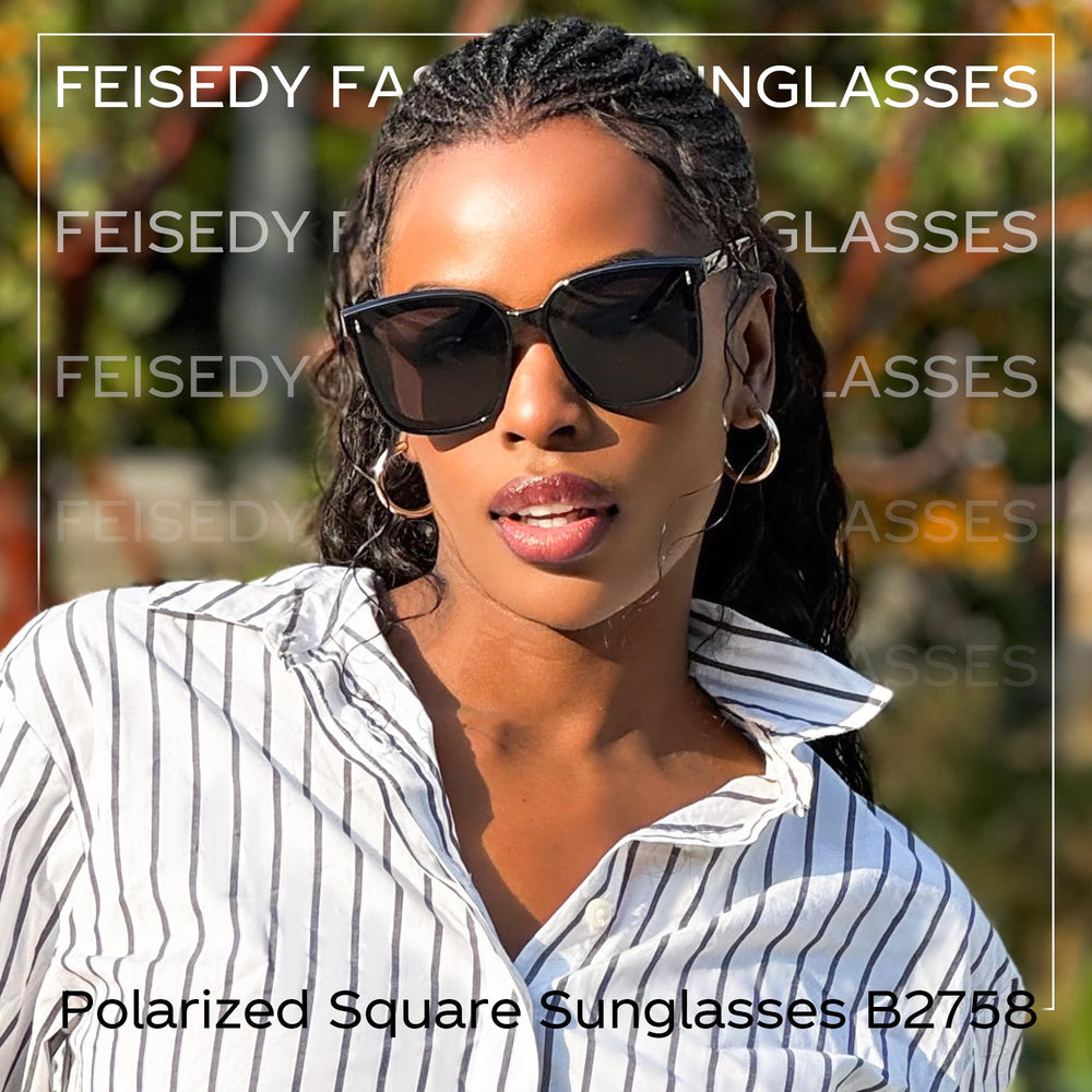 FEISEDY Women Oversized Vintage Polarized Sunglasses Sq
