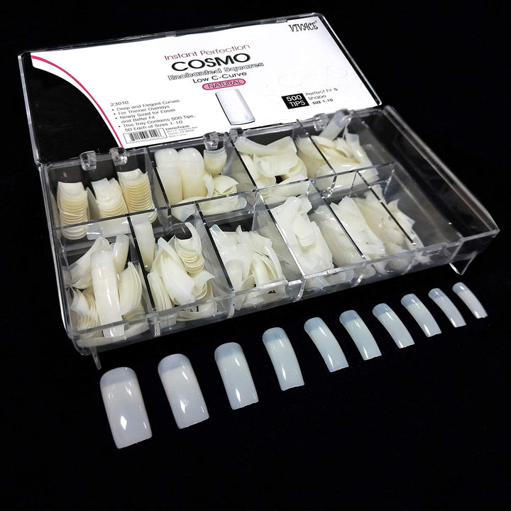 BE.YOU Beyou Natural Cosmo 500 Artificial False Nail Tips 10Sizes 23010 For Nail Shop Nail Salon (Natural)