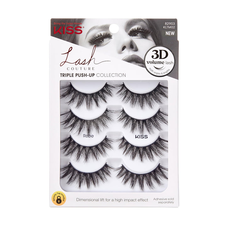 Lash Couture Triple Push-Up False Eyelashes, &#39;Robe&#39;, 12 mm, Includes 4 Pairs Of Lashes, Contact Lens Friendly, Easy to Apply, Reusable Strip Lashes