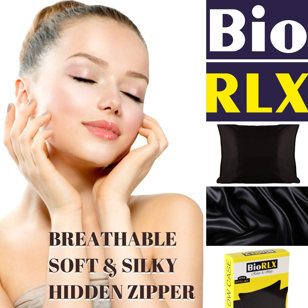 Satin Pillow Case for Hair &amp; Facial Skin to Prevent Wrinkles Hidden Zipper 1 Piece Black