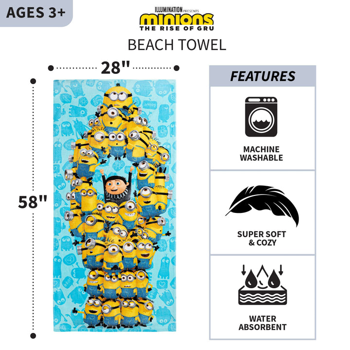 Kids Super Soft Cotton Bath/Pool/Beach Towel, 58 in x 28 in, Minions The Rise Of Gru