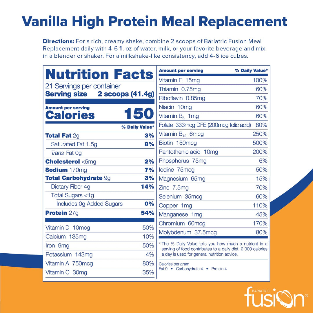 Vanilla High Protein Meal Replacement Shake | 27g Whey Isolate Bariatric Protein Powder | Lactose Free Whey Protein Powder | Gluten and Sugar Free | 21 Servings