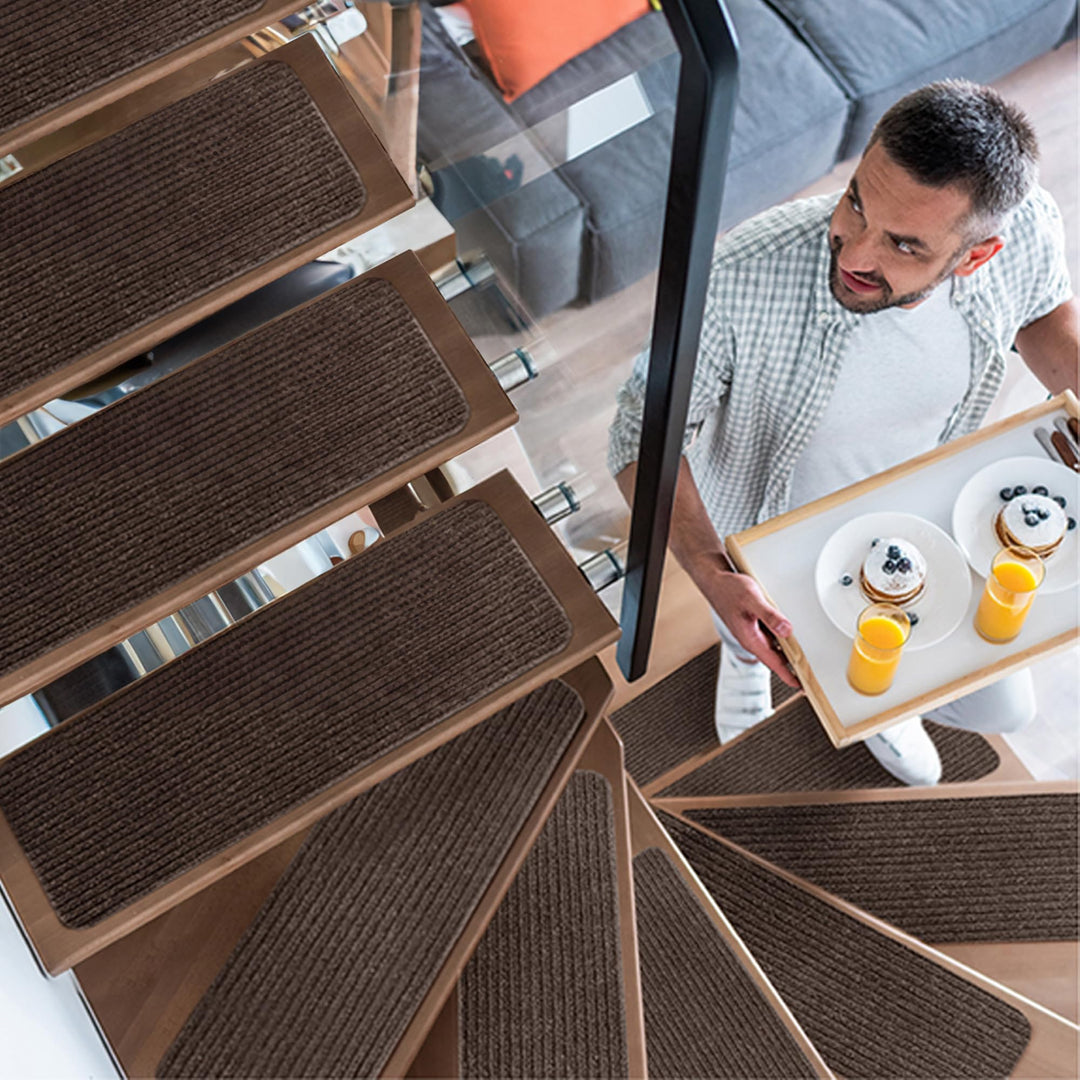 Non Slip Carpet Stair Treads for Wooden Steps [15pcs 8x30] - Slip Resistance Indoor Peel &amp; Stick Stair Treads Non Slip - Carpet Runner Mats for Elders, Kids, Dogs, Staircase Step Rugs