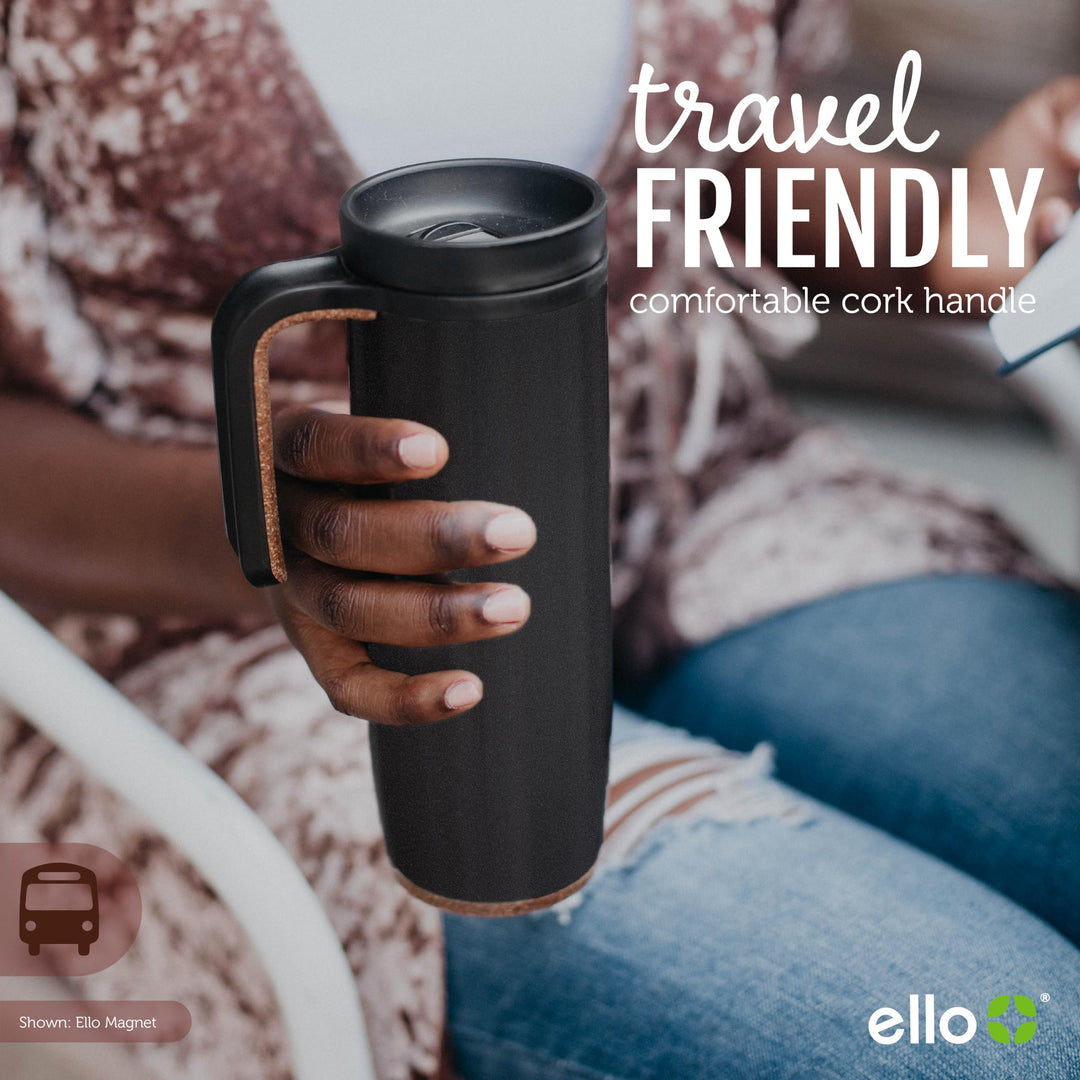 Magnet 18oz Vacuum Insulated Stainless Steel Travel Mug with Side Handle and Leak-Proof Slider Lid and Built-in Coaster, Keeps Hot for 5 Hours, Perfect for Coffee or Tea, BPA-Free, Matte Black