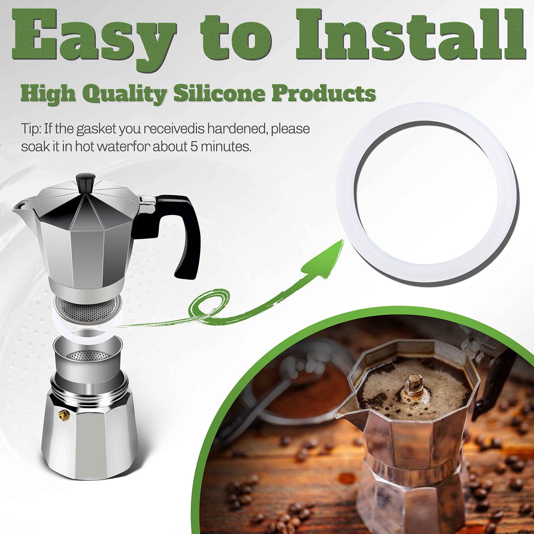 8 PCS Replacement Spare Food Grade Silicone (Better Than Rubber) Gasket Seal Ring For Aluminium Stovetop Coffee Maker Pots 3 Cups &amp; 4 Cups