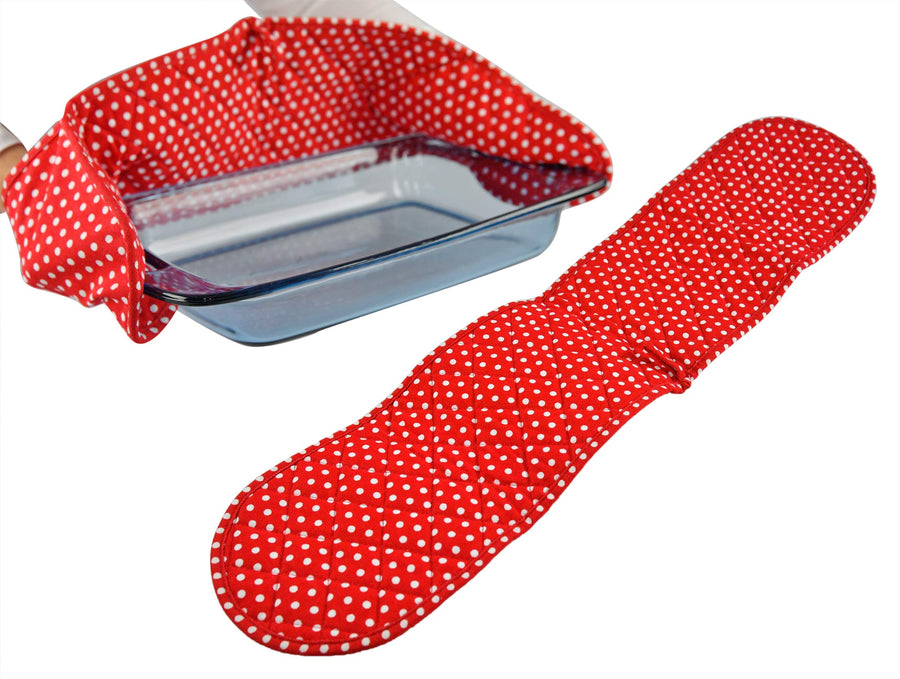 Home-X Red Polk Dot Double Oven Mitt for Cooking and Se
