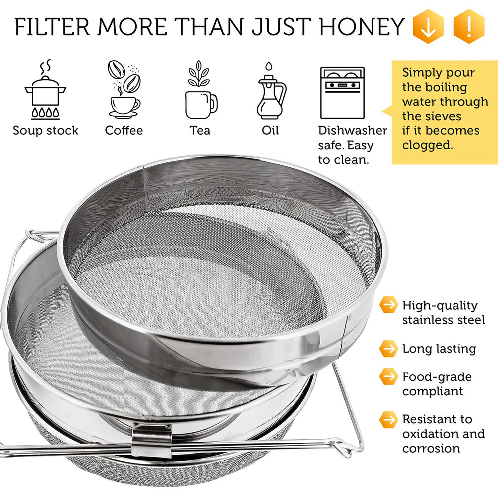 Honey Filter, 2 Piece - Honey Extractor Equipment, Honey Bucket Strainer Honey Extractor Stainless Steel Sieve