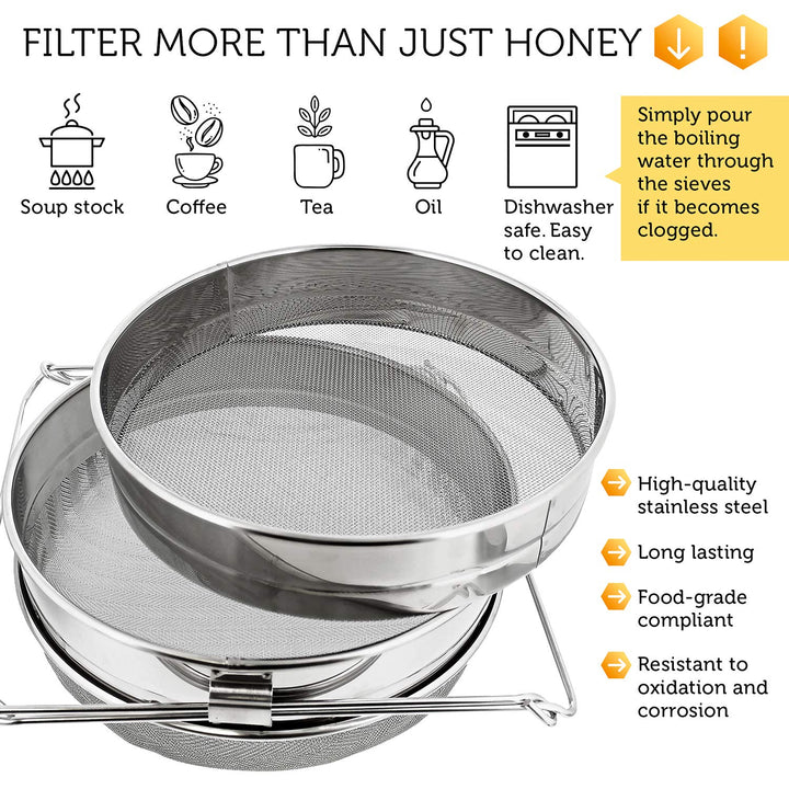 Honey Filter, 2 Piece - Honey Extractor Equipment, Honey Bucket Strainer Honey Extractor Stainless Steel Sieve