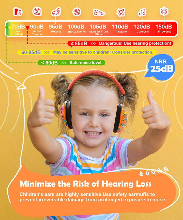 032 Kids Ear Protection - Noise Cancelling Headphones Ear Muffs for Autism, Toddlers, Children - Orange
