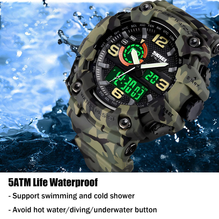 Men&#39;s Large Face Outdoor Sports Watches Military S-Shock Watch Waterproof, Backlight, Alarm, Stopwatch Features - Rugged Wristwatch for Training, Hiking, and Adventure