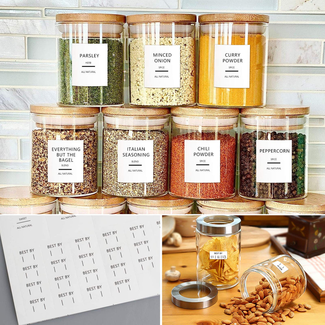 Cagseia 114 Spice Jar Labels Preprinted Minimalist White Label, Fit Round or Rectangle Spice Jars, Waterproof Labels Stickers, Herb Seasoning Kitchen Pantry Labels