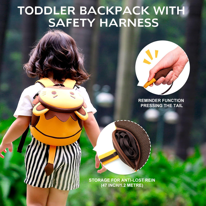 Toddler Backpack Leash, Mini Cute Cartoon Animal, Waterproof Travel Book Bag for Baby Boys Girls 3~6 Years (Lion)