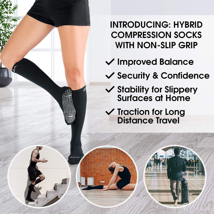 LA ACTIVE Graduated Compression Socks with Non-Slip Gri