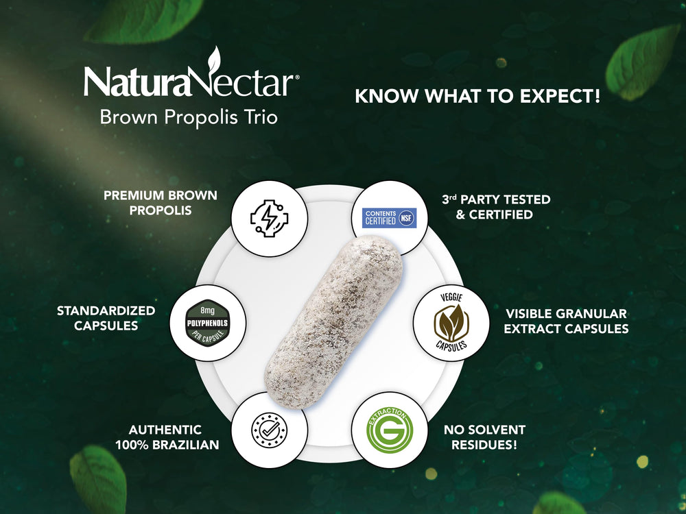 - Brown Bee Propolis - NSF Contents Certified - Premium Brazilian Propolis - Gluten-Free Supplement with Flavonoids, FLAV-B and PWE - Naturally Sourced Through Ethical Beekeeping (60pcs.)