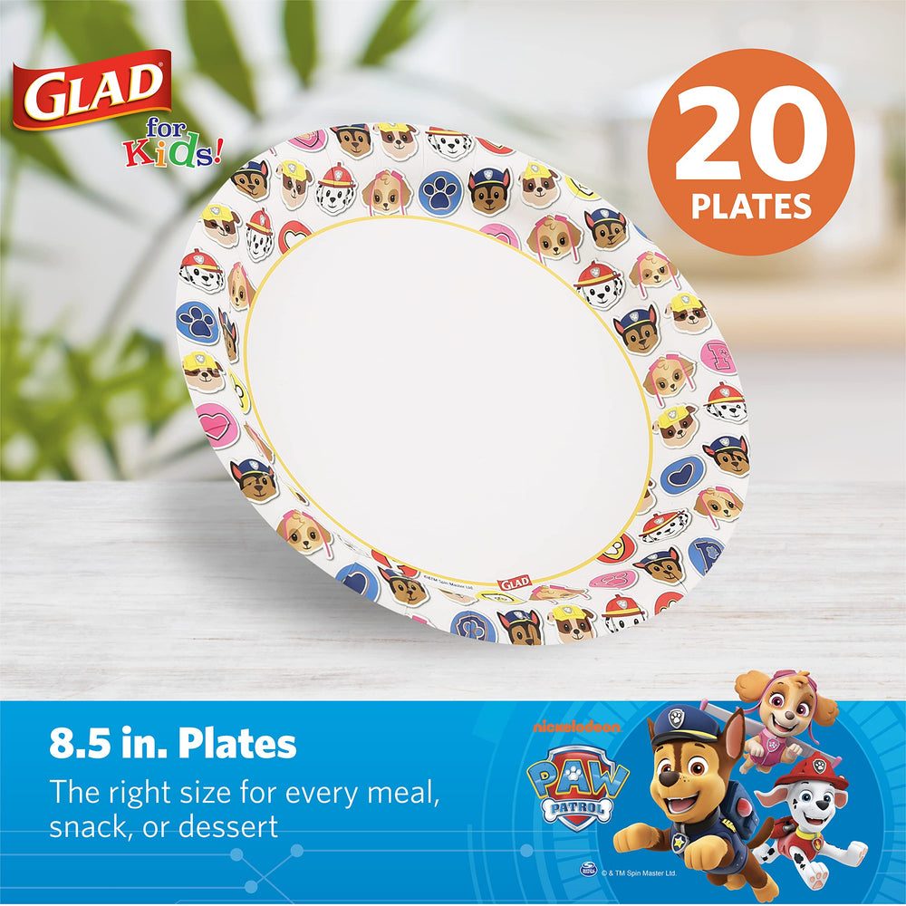 Glad for Kids Paw Patrol Emoji Paper Plates, 20 Count, 