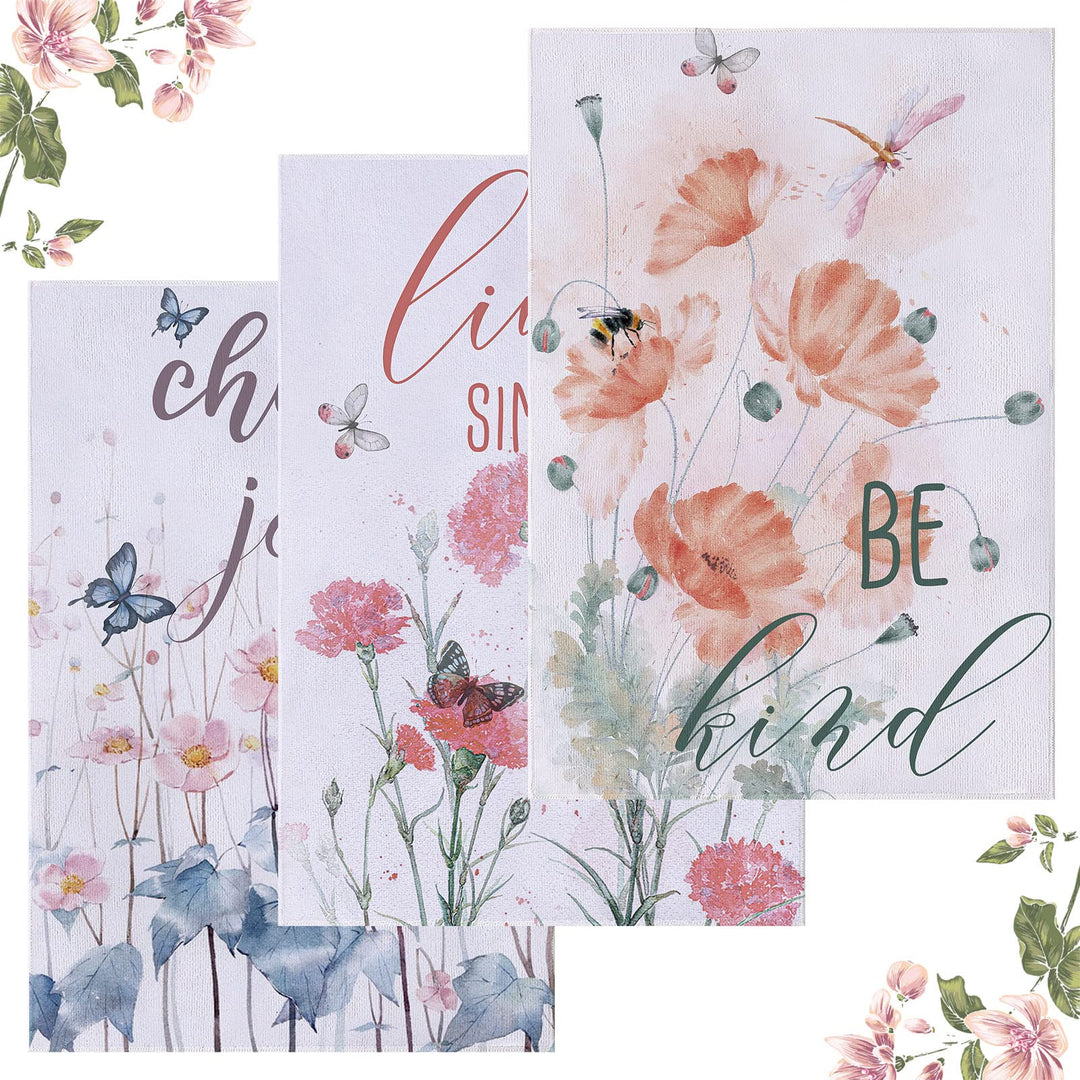 3 Pcs Spring Summer Floral Kitchen Towels 18 x 28 Inch 