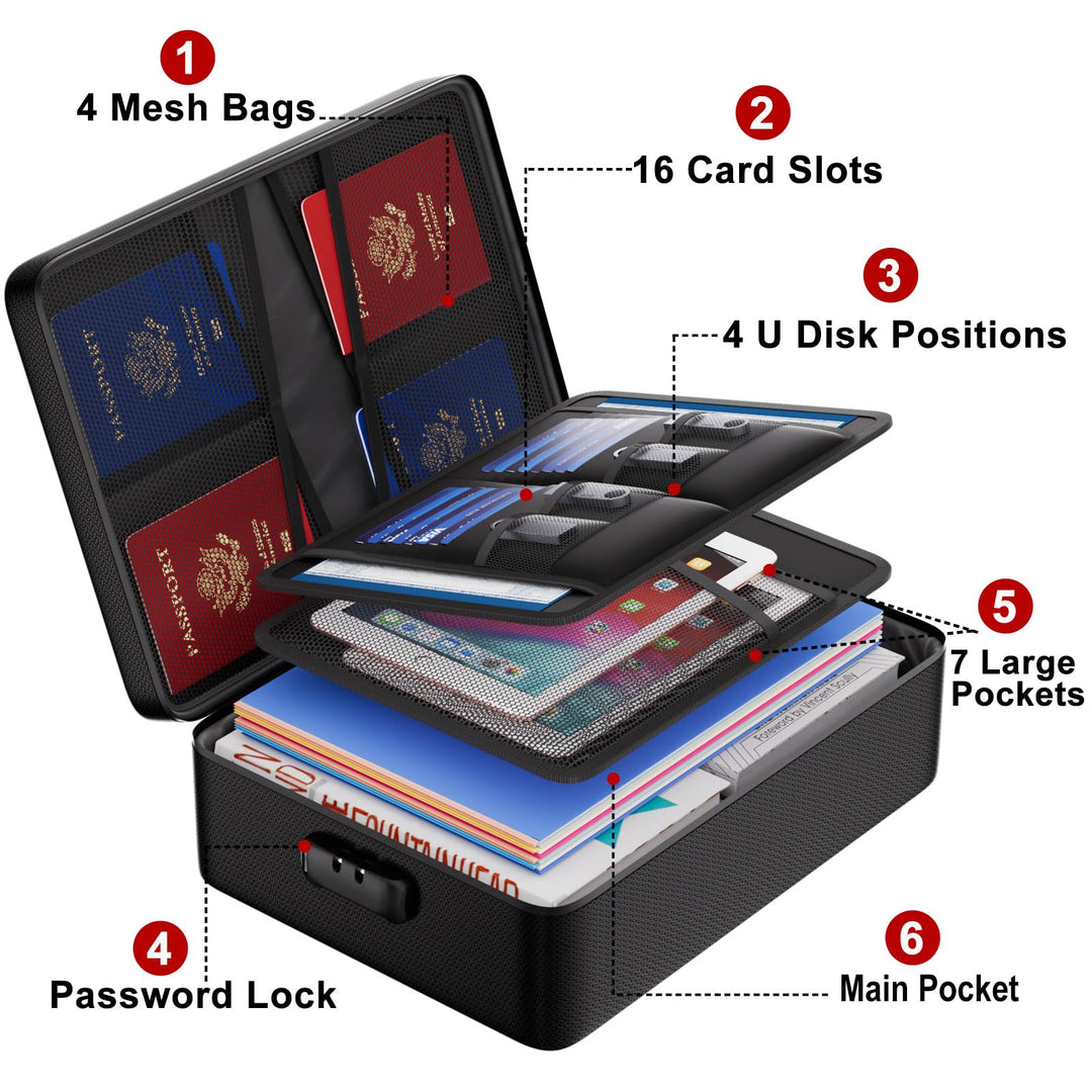 Fireproof Bag with Lock,Fireproof&amp;Waterproof Document Organizer Bag with Money Bag, 5 Layers Protection Fireproof Bag Safe Storage for Important Documents,Passport,Laptop,Certificates,Silver