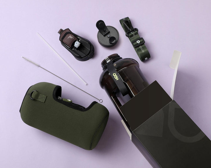 2.2L Half Gallon Water Bottle with Storage Sleeve and Covered Straw Lid – BPA Free Large Reusable Drink Container with Handle - Big Sports Jug, 2.2 Liter (74 Ounce) Green