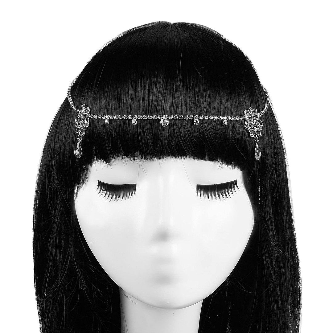 Rhinestone Head Chain - Pendant Headpiece, Jewelry Headband with Chain for Bachelorette Parties, Bridal Showers, Engagement Parties, Silver - 28.9 x 1.5 Inches