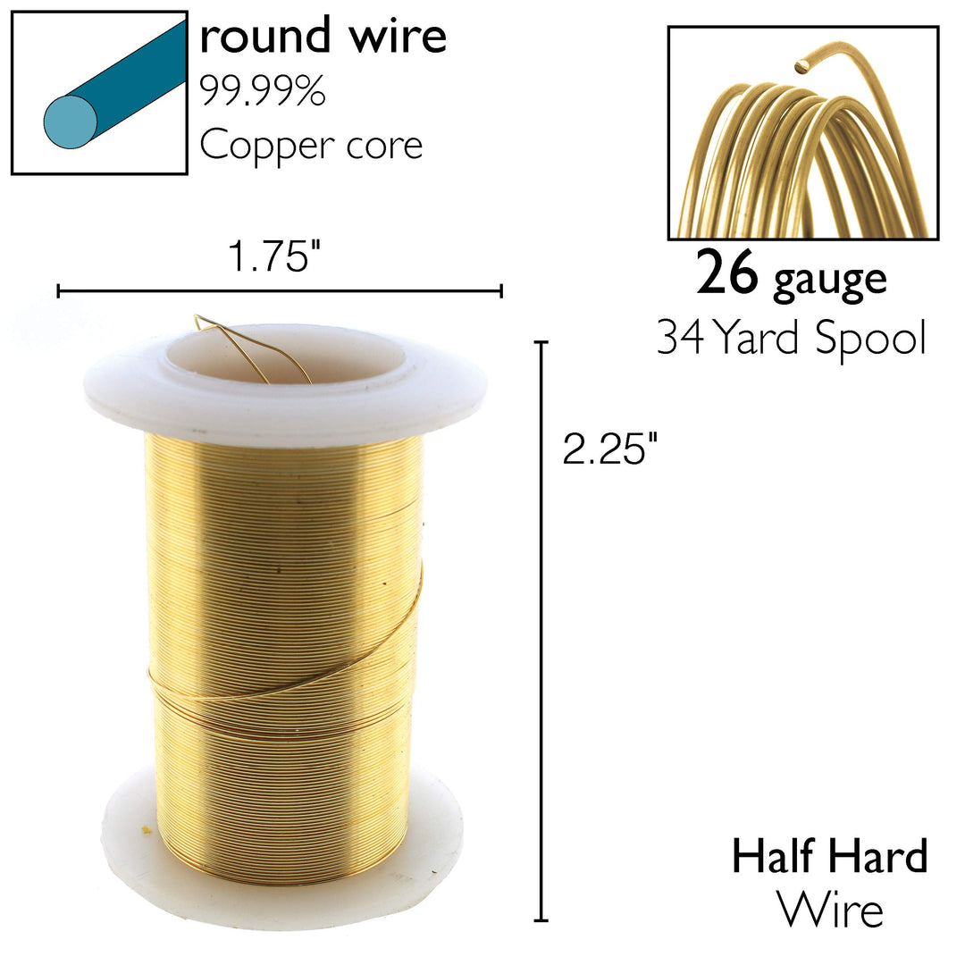 Wire Elements 26-Gauge Lacquered Tarnish-Resistant Copper Wire for Jewelry Making, 34 Yard, 31.09 Meter Spool (Gold Color)
