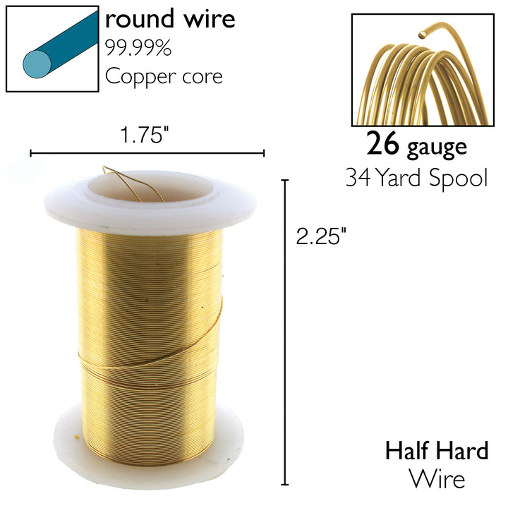 Wire Elements 26-Gauge Lacquered Tarnish-Resistant Copper Wire for Jewelry Making, 34 Yard, 31.09 Meter Spool (Gold Color)