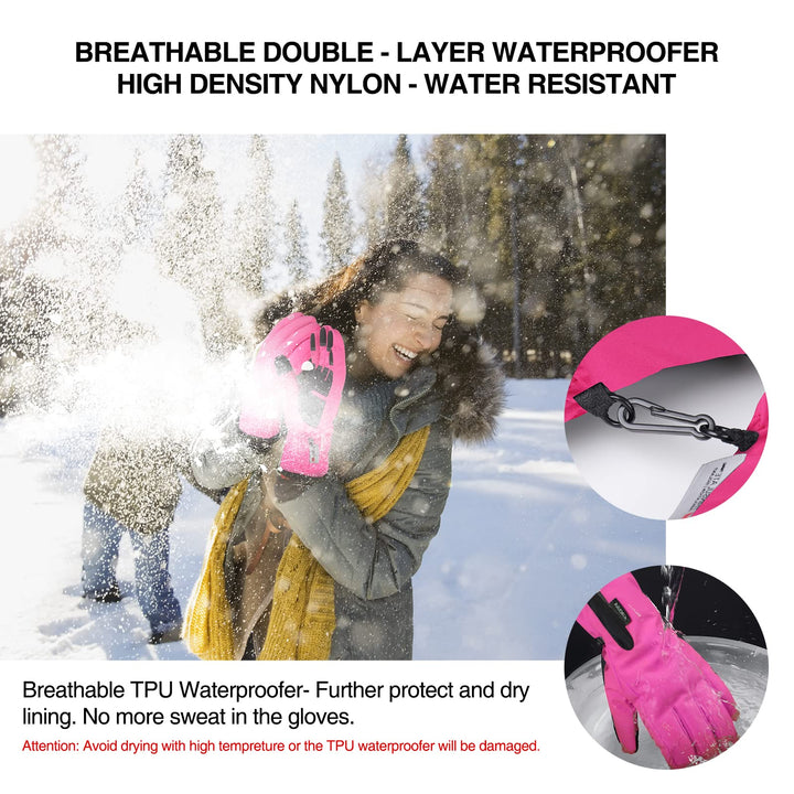 -10 Winter Gloves Men Women, 10 Touchscreen Fingers Snow Ski Gloves, Waterproof Cold Weather Gloves